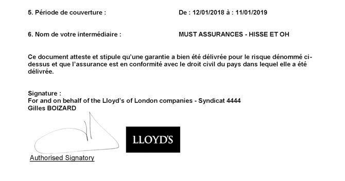 Attestation d'assurance FIDJI