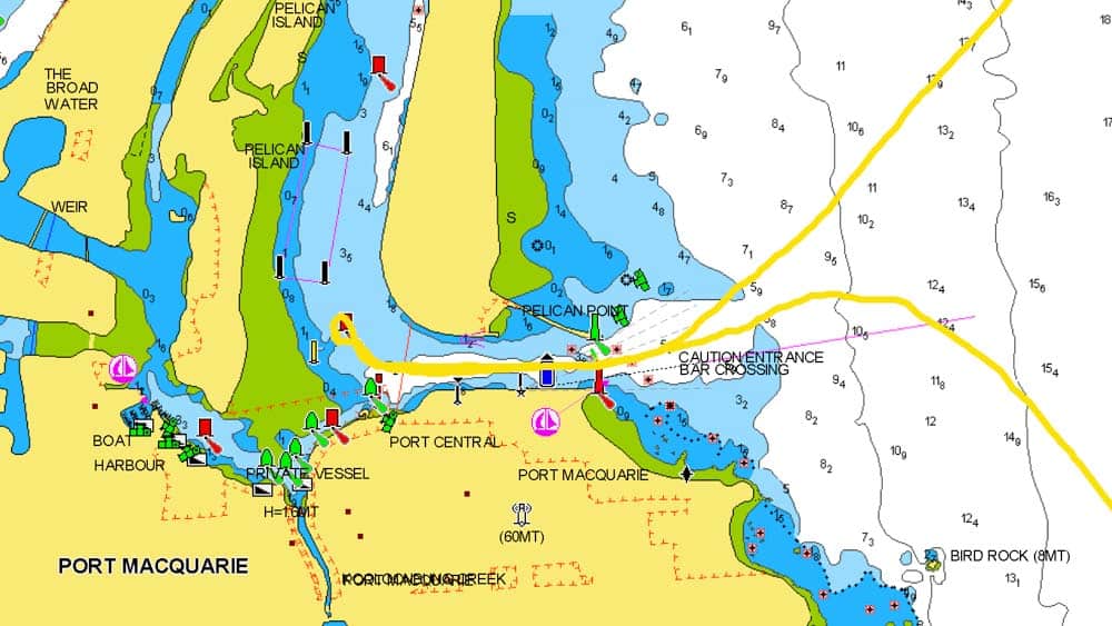 Sortie de Port Macquarie Navionics